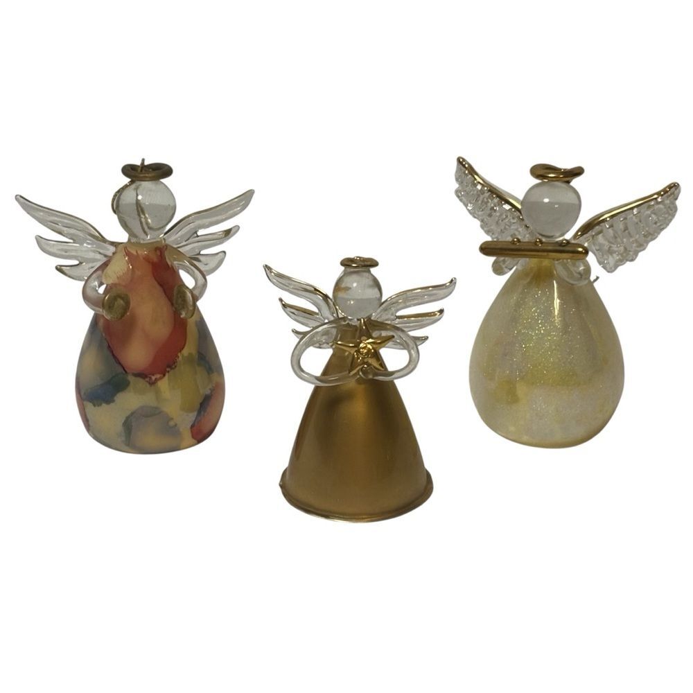 Vintage Glass Metal Angel Ornaments Set of 3